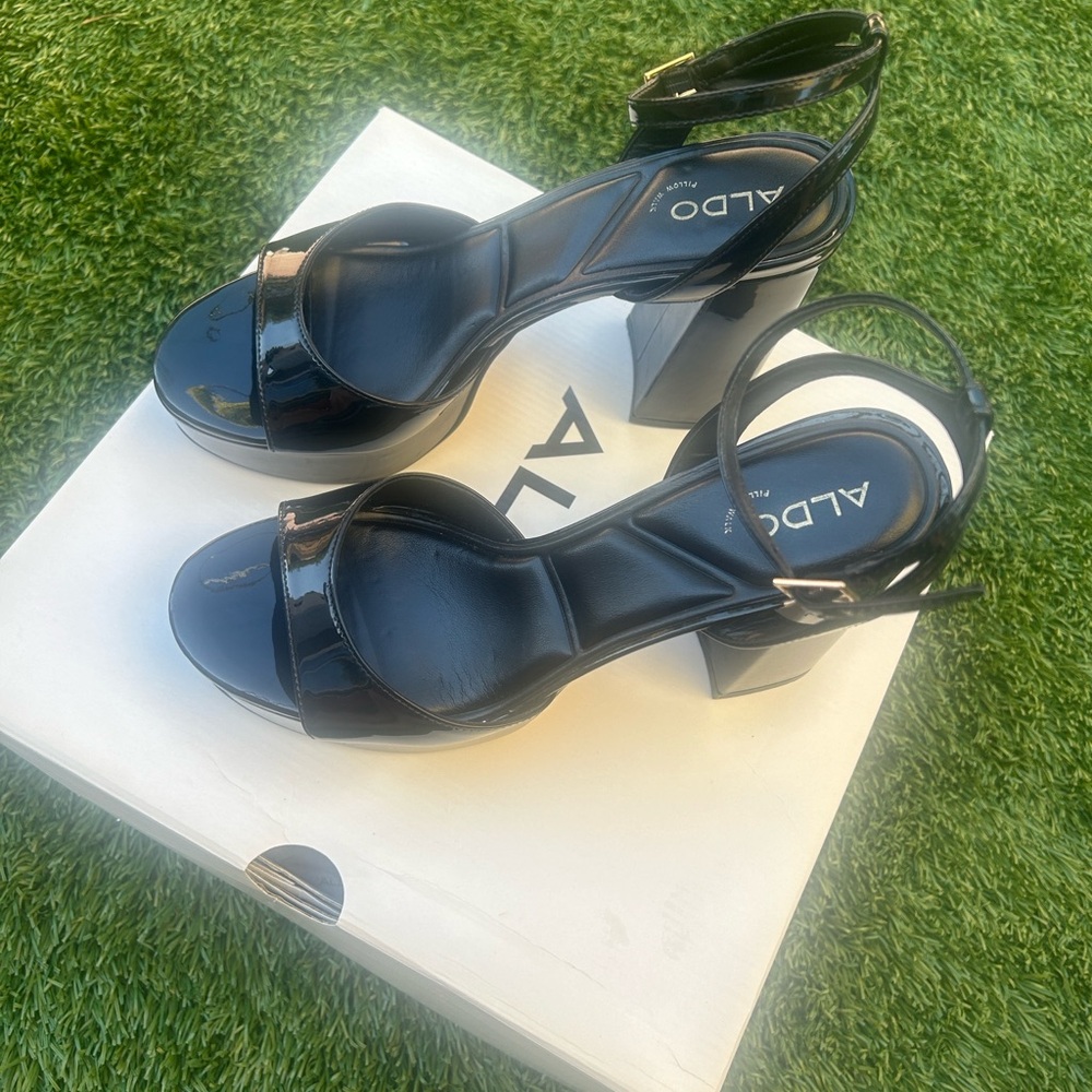 Aldo Black Strappy Block Heels